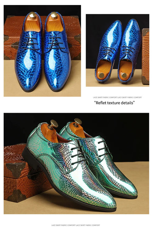 Elegant Patent Leather Derby Shoes for Men – Formal Wedding and Business Office Footwear with Pointed Toe Design, Available in Size 48